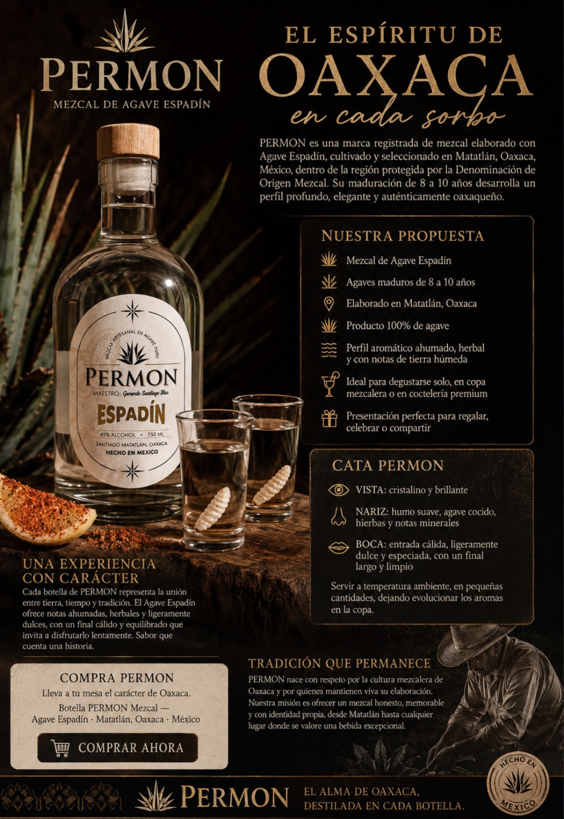Cartel de PERMON con información sobre su origen, propuesta y perfil de cata